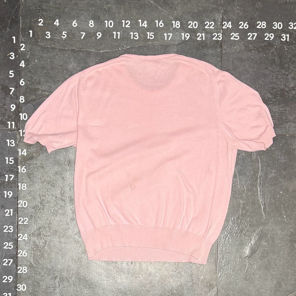 Saks Fifth Avenue Pink Cotton Short Sleeve Crew Neck Sweater